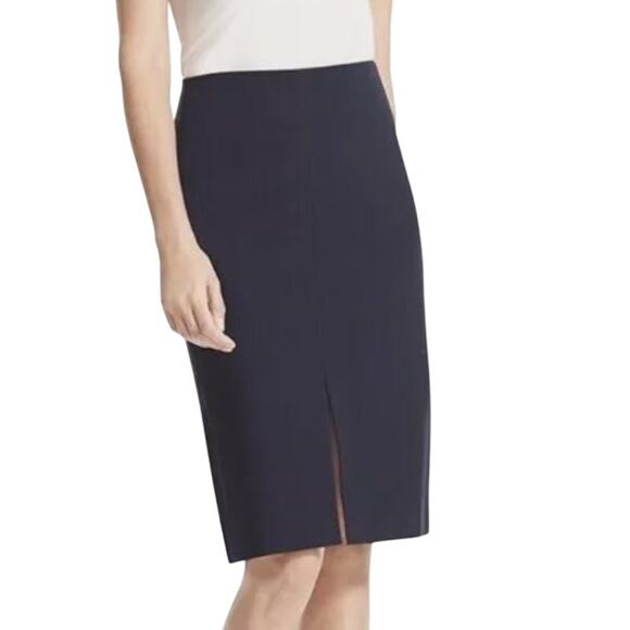 MM LaFleur Navy Blue Greenpoint Center Back Zip Pencil Skirt Front Slit Size 6 - Picture 2 of 8